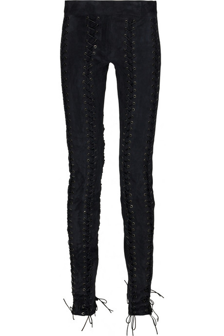 roberto cavalli lace-up suede pants
